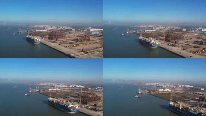 航拍蓝天大海下珠海金湾高栏港中海福陆重工