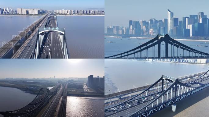 杭州市钱塘江彭埠大桥早高峰4k素材
