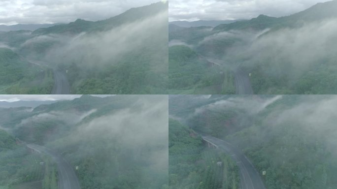 航拍云南山区在云间的乡村路4K