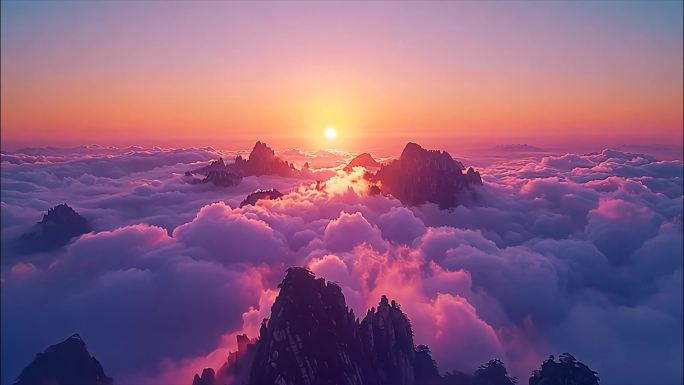 黄山迎客松日出云海风景风光航拍宣传片ai