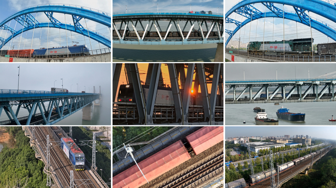 迎着朝阳的火车列车行驶在长江和城市之间