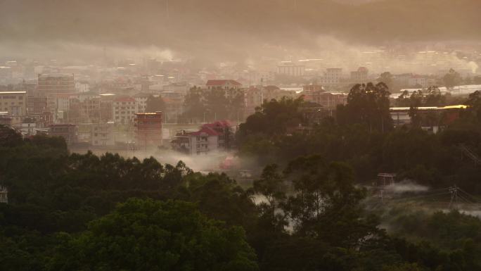 乡村烟火气息农村炊烟袅袅烟雾南方小镇生活