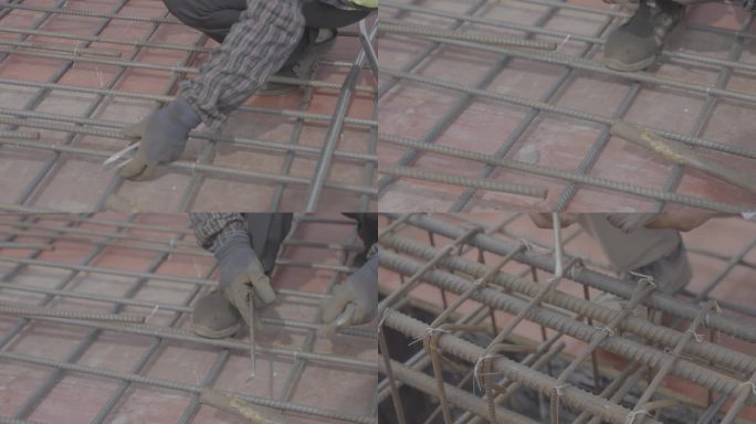 【4k】工地工人钢筋绑扎