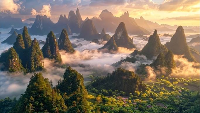 黄山迎客松日出云海风景黄山航拍宣传片ai