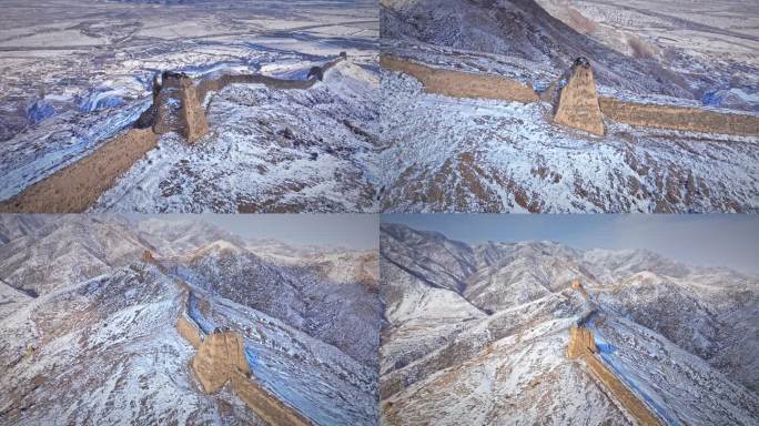 冬日航拍山西大同天镇李二口长城