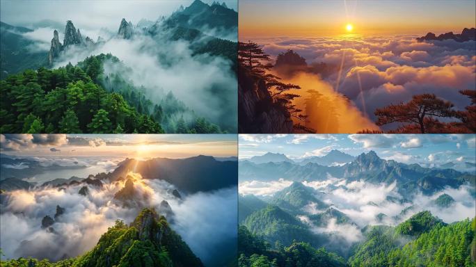 黄山迎客松日出云海风景黄山航拍宣传片ai