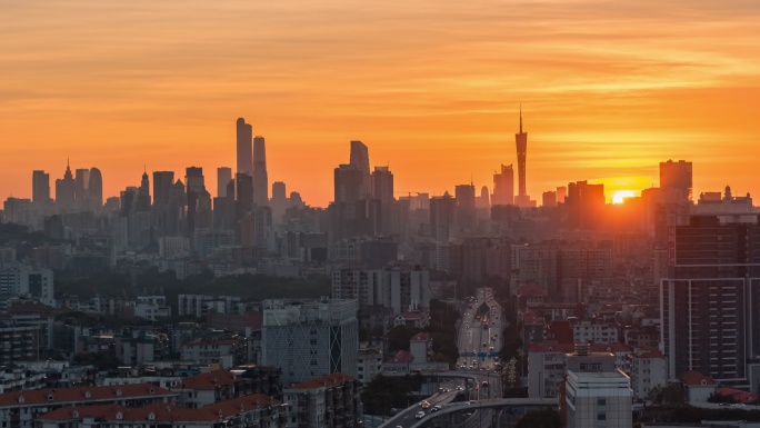 广州地标建筑日出延时