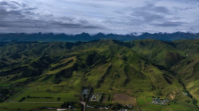 那拉提河谷草原蓝天山脉树林【组镜】