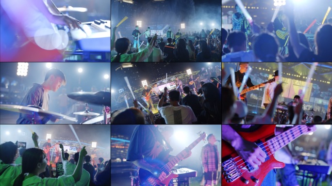 摇滚乐队广场音乐节乐队演出兴奋观众
