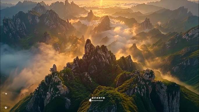 黄山迎客松日出云海风景黄山航拍宣传片ai