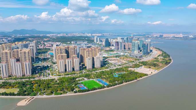 泉州东海市政府中央商务区大景航拍延时