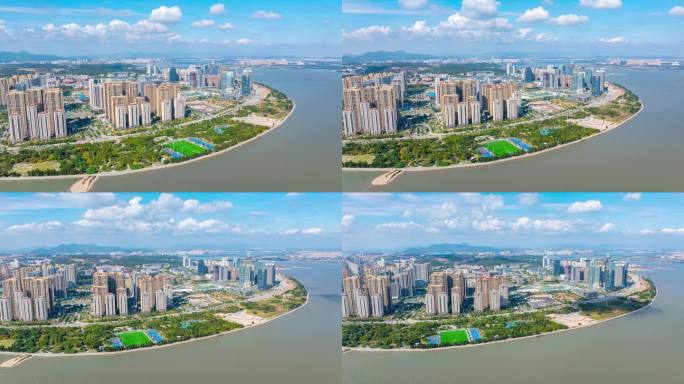 泉州东海市政府中央商务区大景航拍延时