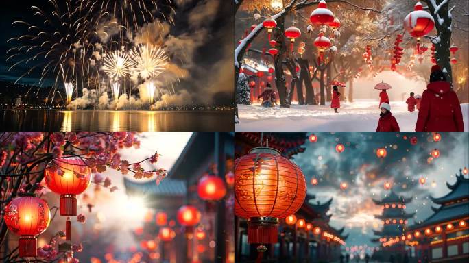 春节元旦过年过节烟花中国年喜庆大年三十热
