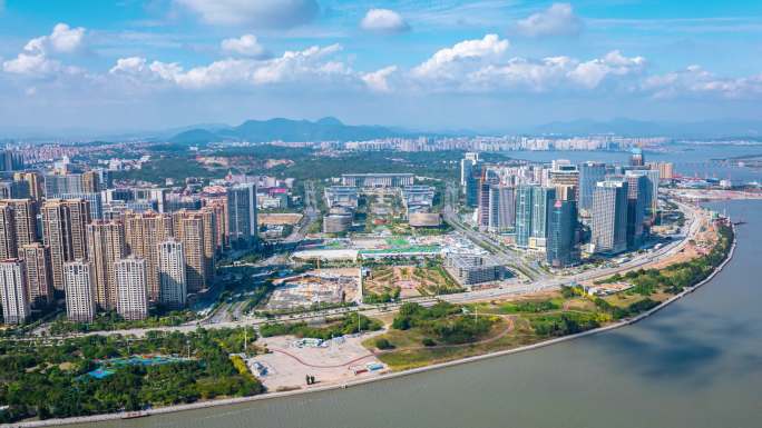 泉州东海市政府中央商务区航拍延时