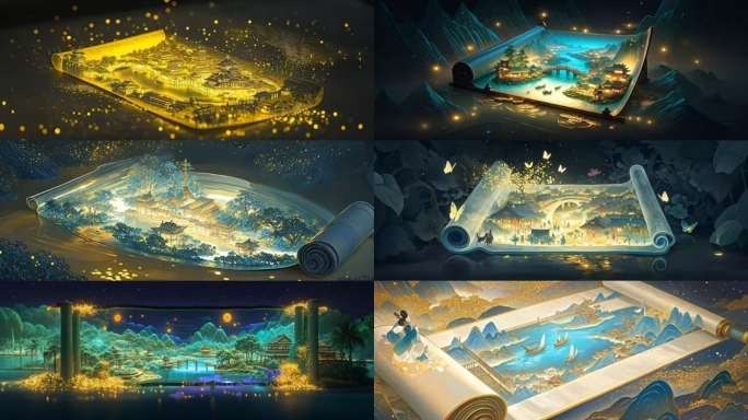 【宽屏】国风鎏金卷轴 古典美学舞台背景