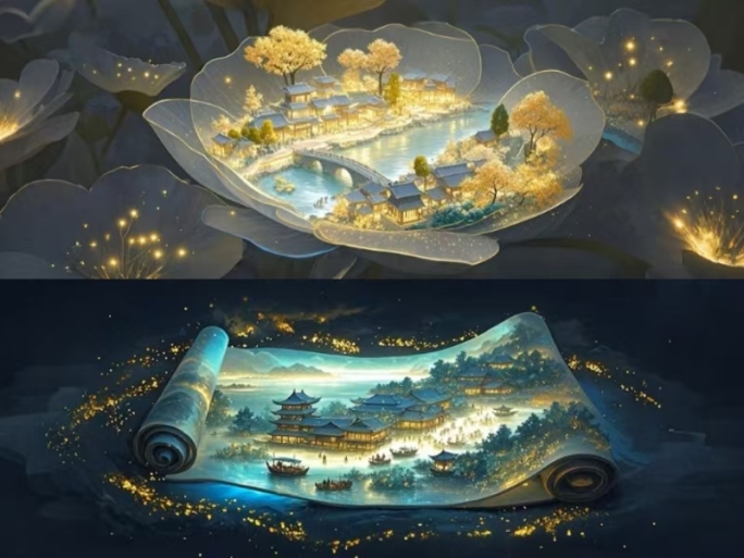 【宽屏】国风鎏金卷轴 古典美学舞台背景