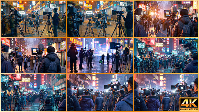 摄制组街头采访现场拍摄 外景群演片场拍摄