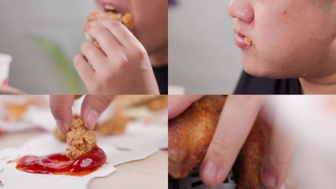暴饮暴食吃油炸食品高热量狼吞虎咽