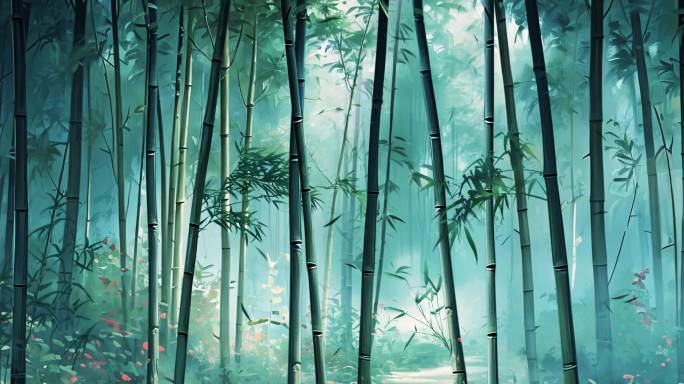 唯美-绿色-水墨竹林-循环