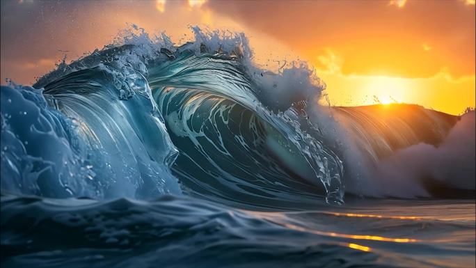 唯美逆光海浪海面浪花海滩大海洋自然风光a