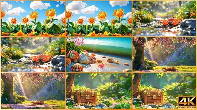 多款唯美色彩明快三维自然卡通世界片头背景