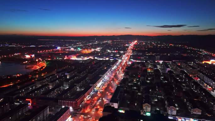 内蒙古锡林郭勒盟多伦县夜景航拍