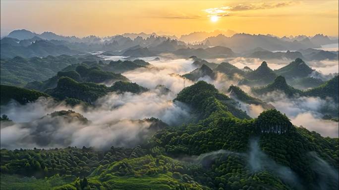 黄山迎客松日出云海风景航拍宣传片黄山ai