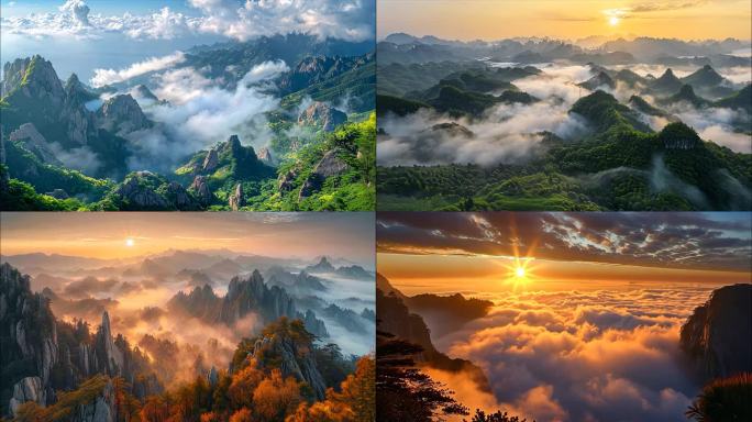 黄山迎客松日出云海风景航拍宣传片黄山ai