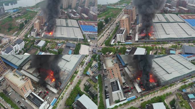4K城市产业园工厂企业仓库火灾航拍