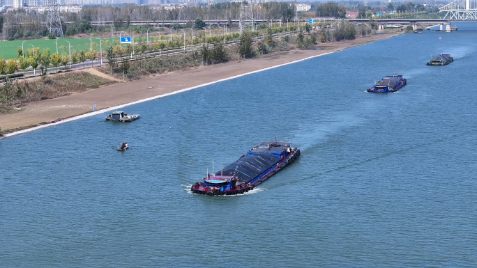 京杭运河船队运输航拍