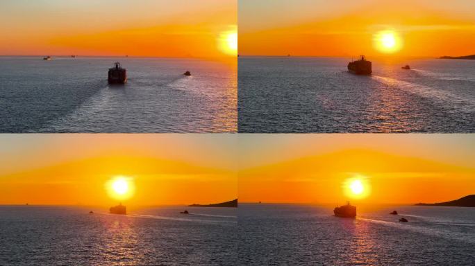 货轮集装箱船日出