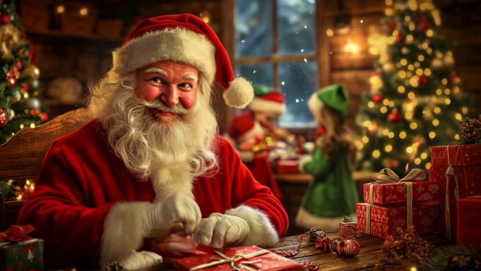 圣诞老人面对镜头说圣诞快乐