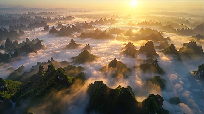 黄山迎客松日出云海风景黄山航拍宣传片ai