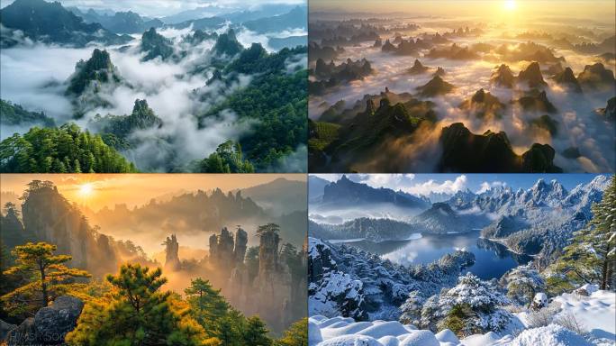 黄山迎客松日出云海风景黄山航拍宣传片ai