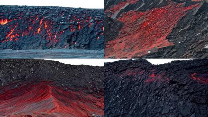 火山岩层中裸露的红色矿物
