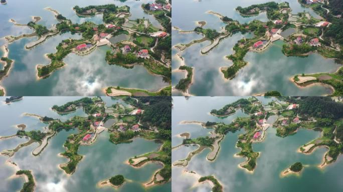 航拍湖南岳阳岳阳县铁山水库