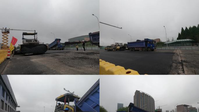 实拍路面沥青铺设