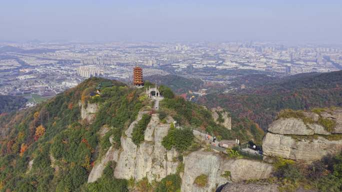 4K绍兴会稽山香炉峰秋天景色航拍