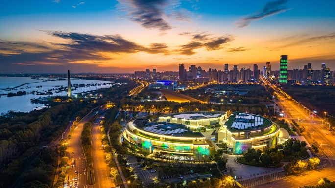 合肥滨湖夜景合肥地标渡江纪念馆安徽创新馆