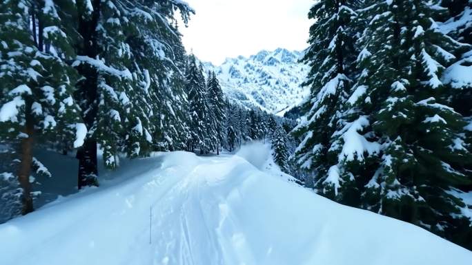 冰雪覆盖的山间小道