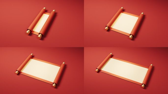 红色中国风古风卷轴三维渲染