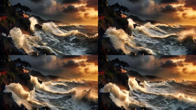 海啸海面灾难海浪海面水面大浪巨浪破坏16