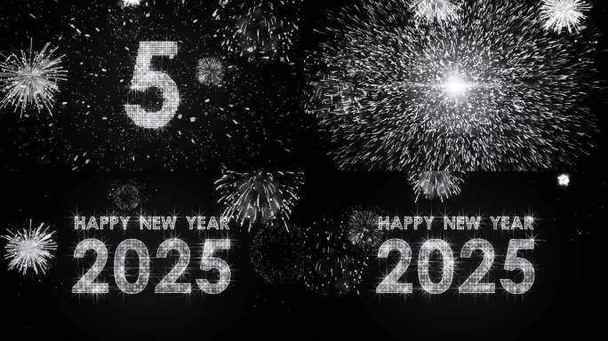 2025年银色烟花跨年星光倒计时开场视频