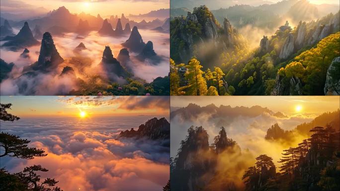 黄山迎客松日出云海风景航拍宣传片黄山ai