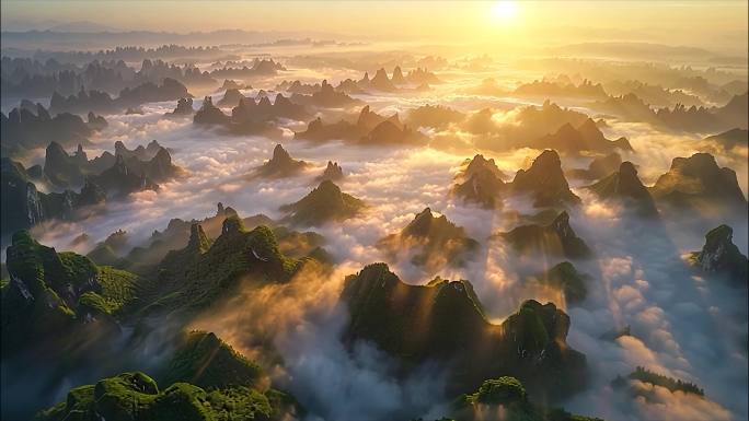 黄山迎客松日出云海风景黄山航拍宣传片ai