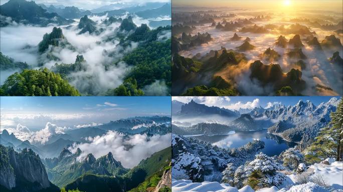 黄山迎客松日出云海风景黄山航拍宣传片ai