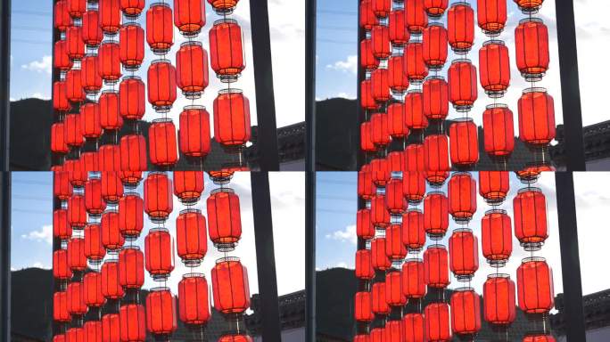 灯笼 喜庆 红色 飘扬 阳光 天空 蓝天