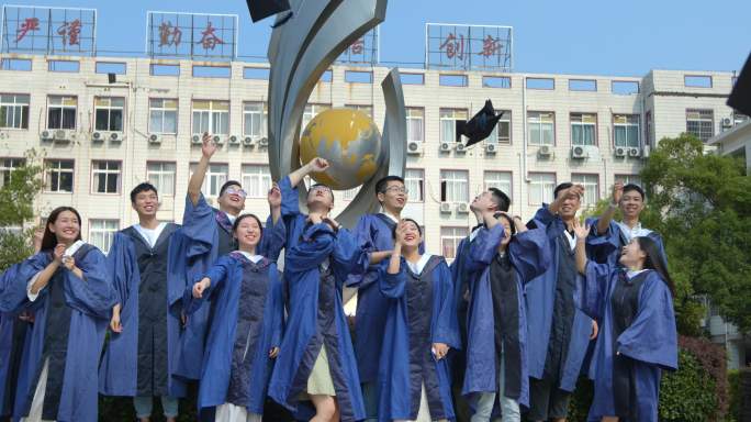 毕业季毕业仪式大合照甩帽子【组镜】