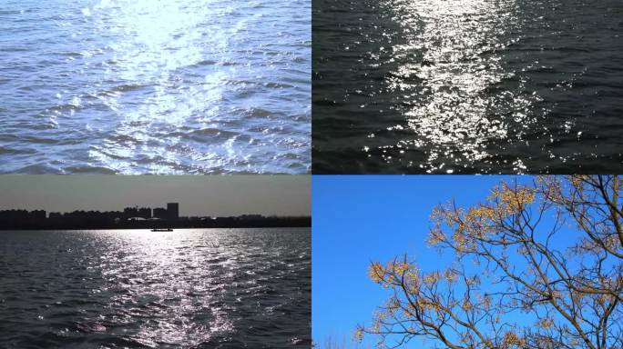 唯美意境波光粼粼金色水面湖面江面湖水