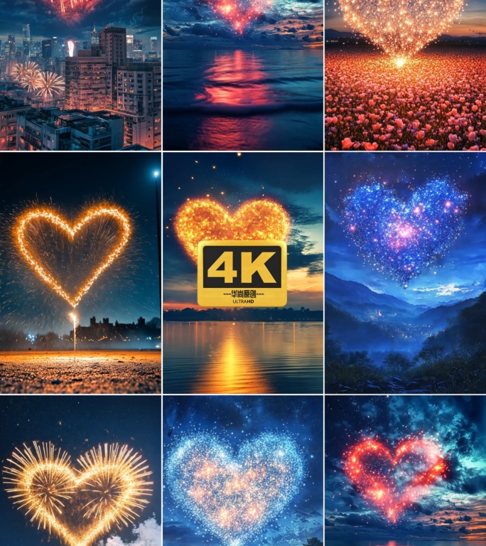 4k竖屏梦幻爱心烟花